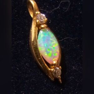Gold Opal Pendant with CZ Diamonds